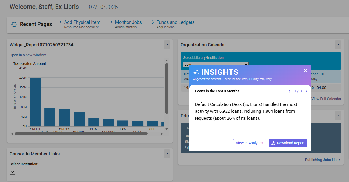 Notifications within Alma for AI Insights